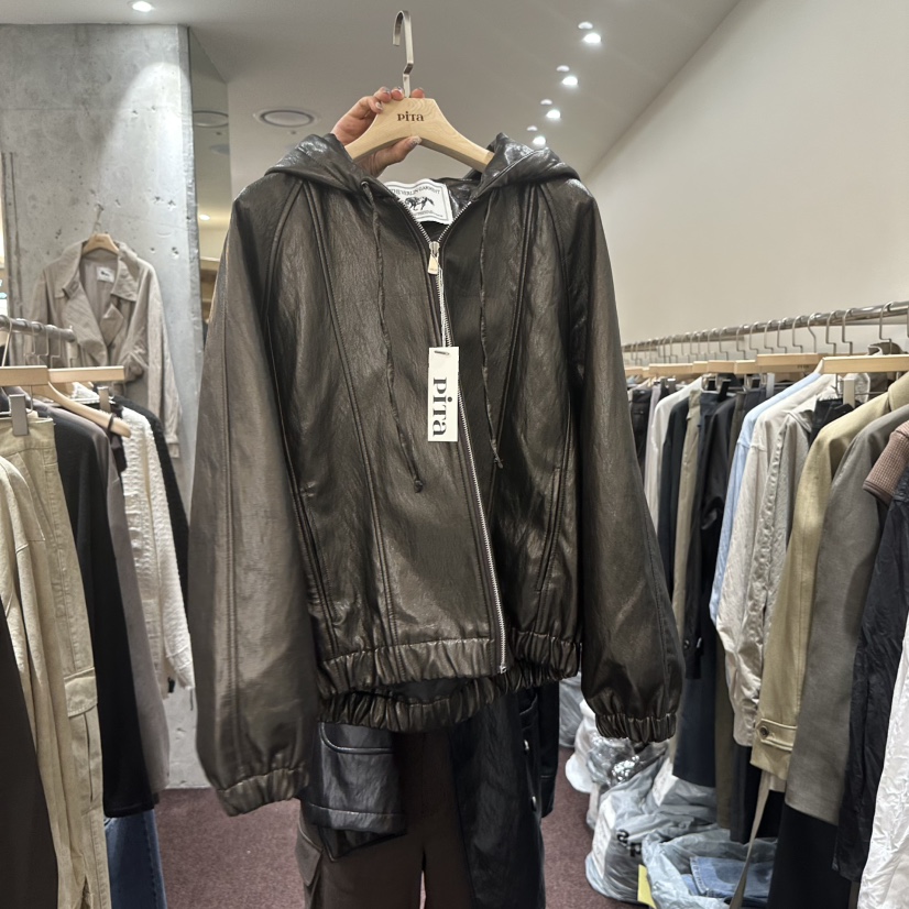 PITA韓國代購㊣女士新品真品人氣休閑25秋冬熱賣時尚夾克皮革THE VERLIN/piTa夾克圖色1棕色