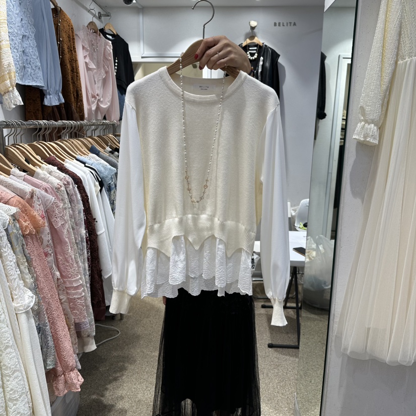 BELITA韓國直郵㊣女士新品職業25秋冬針織衫不含項鏈假兩件BELITA針織衫圖色1