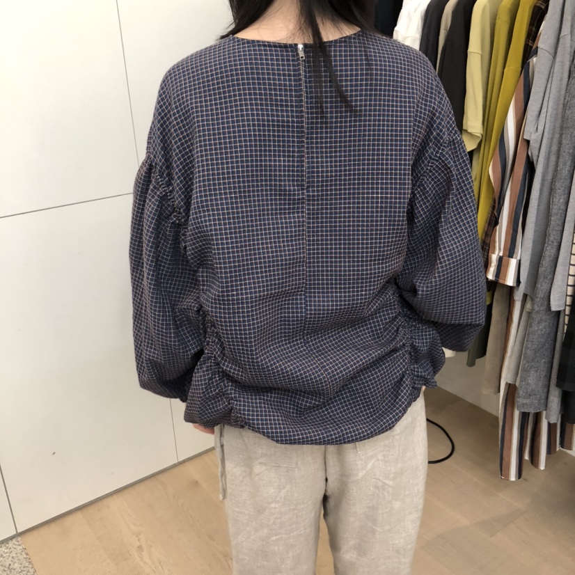 DOHWAJI東大門㊣直郵女裝新品人氣25秋冬襯衫蕾絲衫系帶格紋海軍DOHWAJI襯衫/蕾絲衫