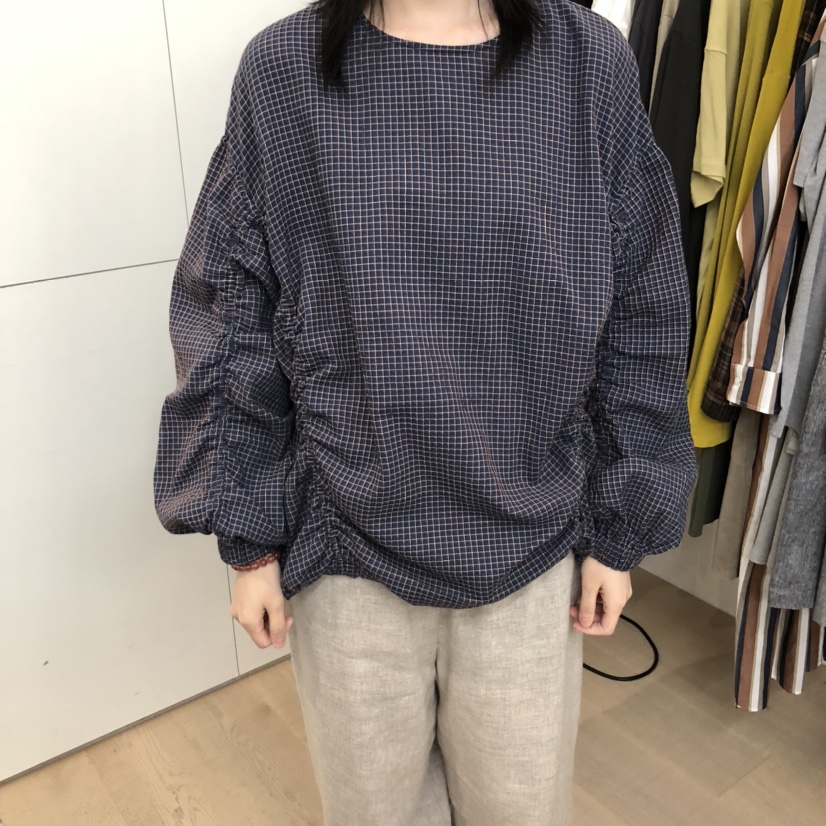 DOHWAJI東大門㊣直郵女裝新品人氣25秋冬襯衫蕾絲衫系帶格紋海軍DOHWAJI襯衫/蕾絲衫圖色1