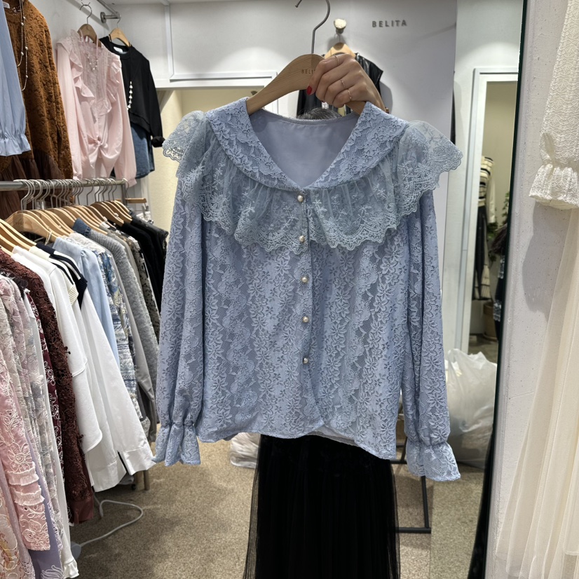 BELITA韓國直郵㊣女裝新品職業時尚推薦熱賣襯衫蕾絲衫荷葉邊BELITA襯衫/蕾絲衫圖色2