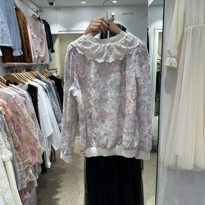 BELITA韓國代購㊣女士新品休閑25秋冬推薦真品時尚襯衫蕾絲衫BELITA襯衫/蕾絲衫