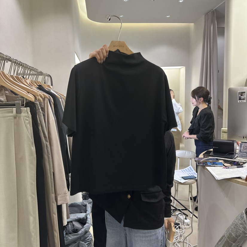 MATIERE韓國直郵㊣女裝新品推薦人氣25秋冬時尚休閑職業T恤MATIERET恤圖色4黑色