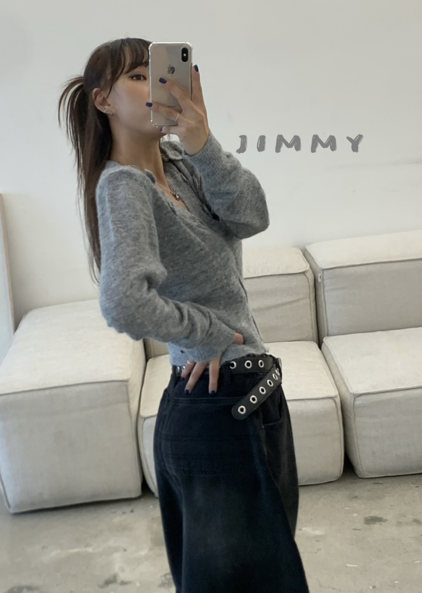 JIMMY韓國代購㊣女裝新款職業熱賣25秋冬真品休閑時尚毛衣開衫JIMMY/REMAKE毛衣