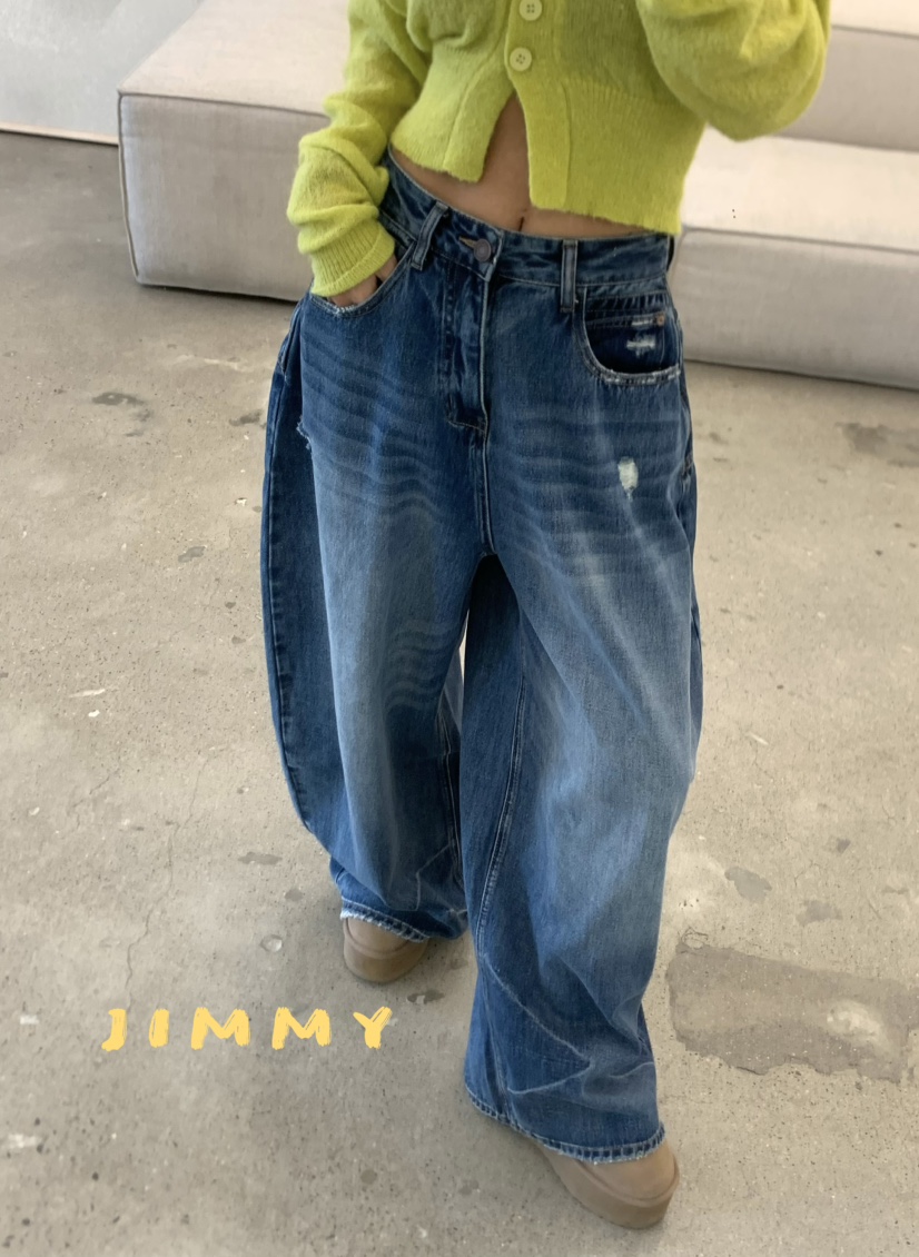 JIMMY韓國代購㊣女裝新品休閑熱賣真品推薦牛仔褲不含腰帶口袋JIMMY/REMAKE牛仔褲