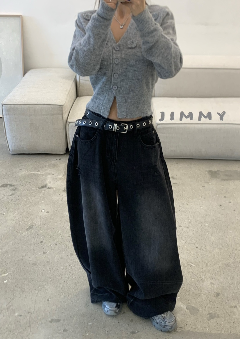 JIMMY韓國代購㊣女裝新品休閑熱賣真品推薦牛仔褲不含腰帶口袋JIMMY/REMAKE牛仔褲