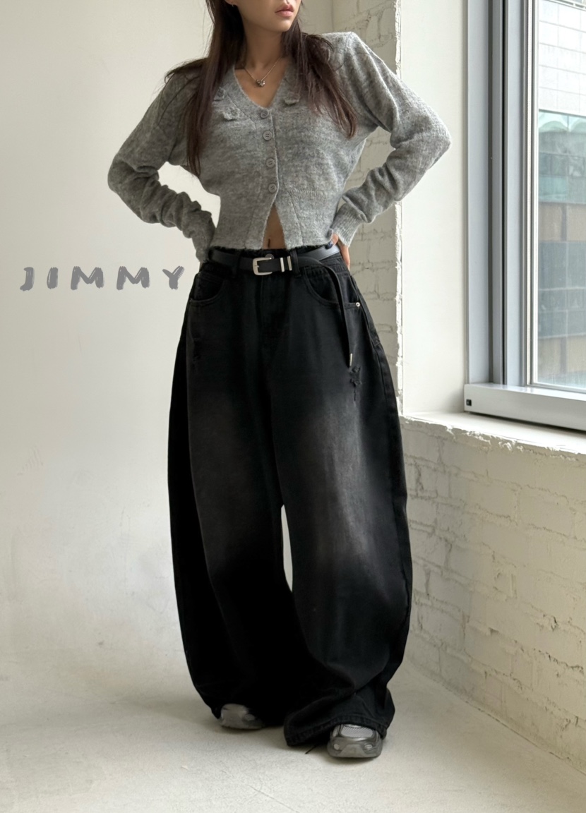 JIMMY韓國代購㊣女裝新品休閑熱賣真品推薦牛仔褲不含腰帶口袋JIMMY/REMAKE牛仔褲圖色2