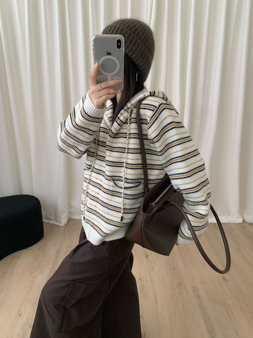 CRONG東大門㊣實拍女裝新品熱賣25秋冬人氣時尚夾克連帽針織衫CRONG夾克圖色1