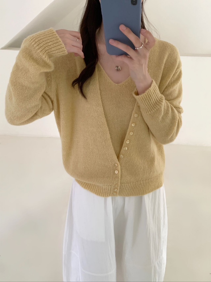 CRONG韓國代購㊣女裝新品推薦時尚熱賣真品套裝套裝開衫紐扣CRONG套裝圖色1