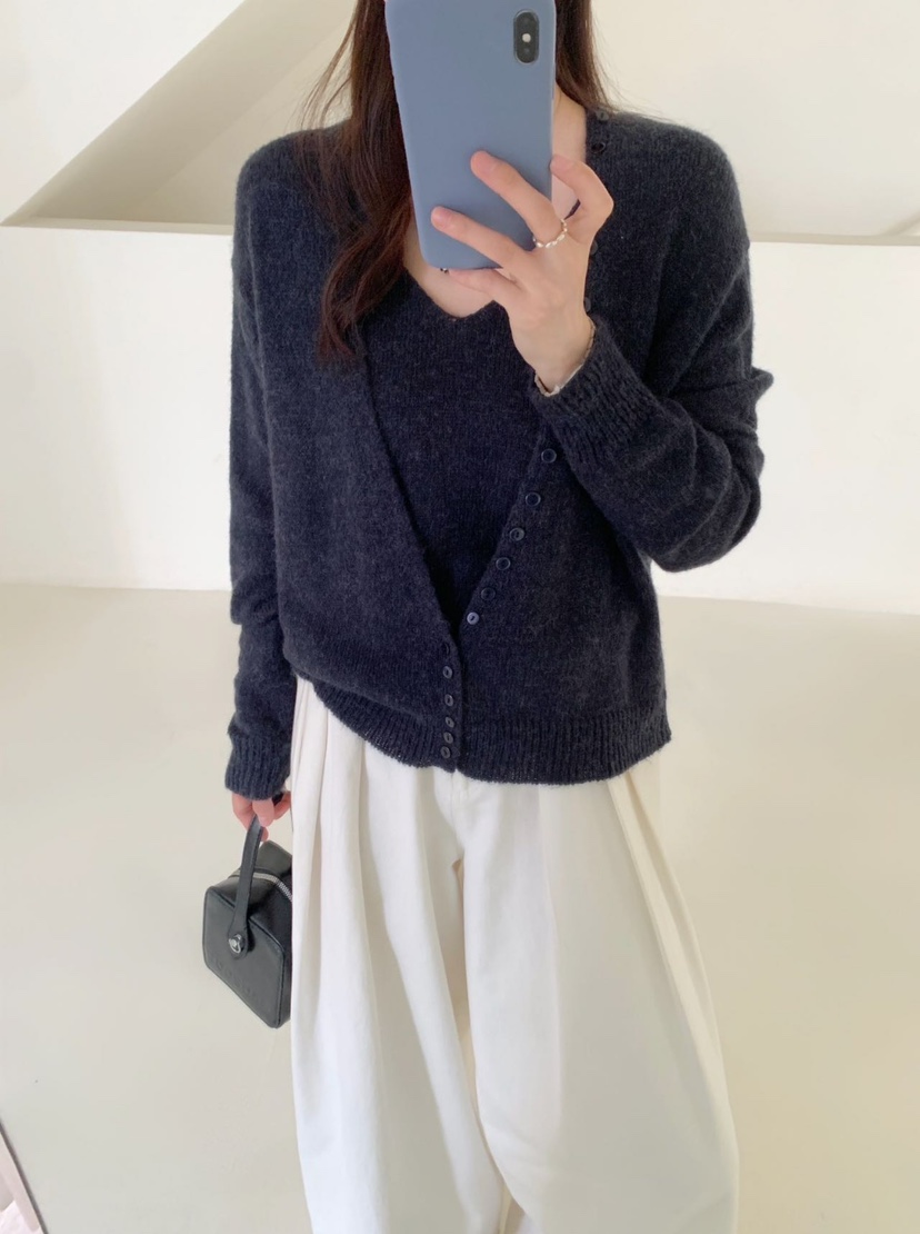 CRONG韓國代購㊣女裝新品推薦時尚熱賣真品套裝套裝開衫紐扣CRONG套裝圖色3