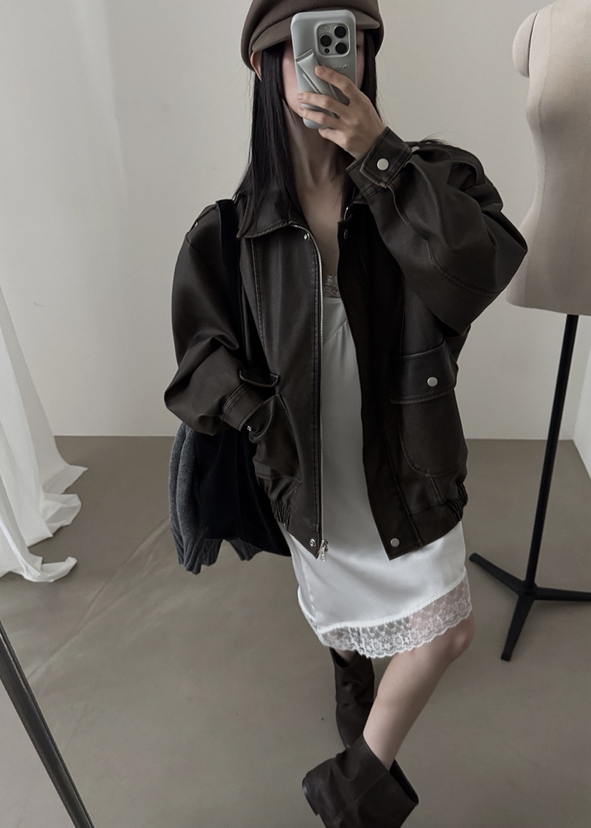 AMOOD韓國代購㊣女士新品休閑時尚熱賣真品25秋冬推薦夾克皮革AMOOD夾克