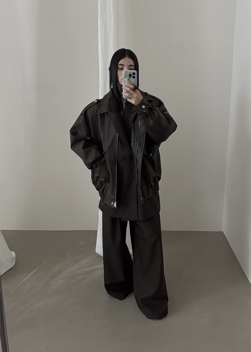 AMOOD韓國代購㊣女士新品休閑時尚熱賣真品25秋冬推薦夾克皮革AMOOD夾克