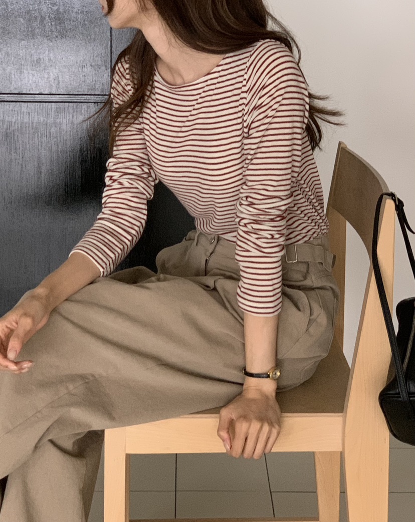 NOTICE東大門㊣直郵女裝新品推薦熱賣真品25秋冬長袖T恤羊毛條紋NOTICE長袖T恤