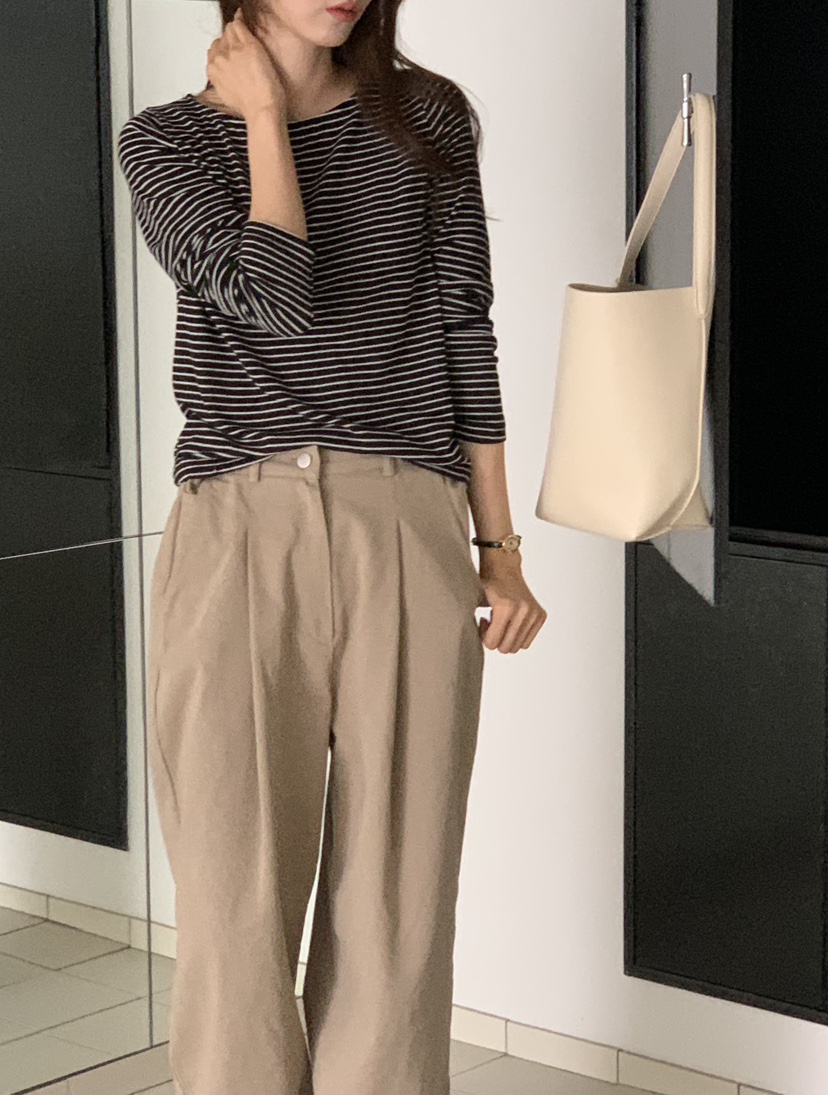 NOTICE東大門㊣直郵女裝新品推薦熱賣真品25秋冬長袖T恤羊毛條紋NOTICE長袖T恤