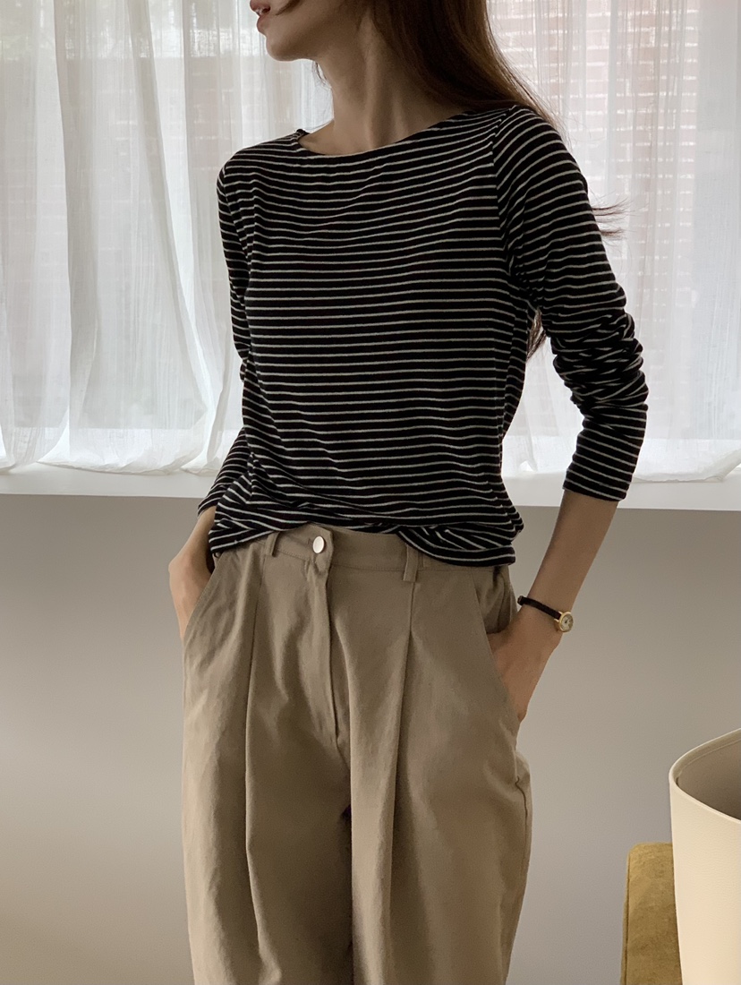 NOTICE東大門㊣直郵女裝新品推薦熱賣真品25秋冬長袖T恤羊毛條紋NOTICE長袖T恤