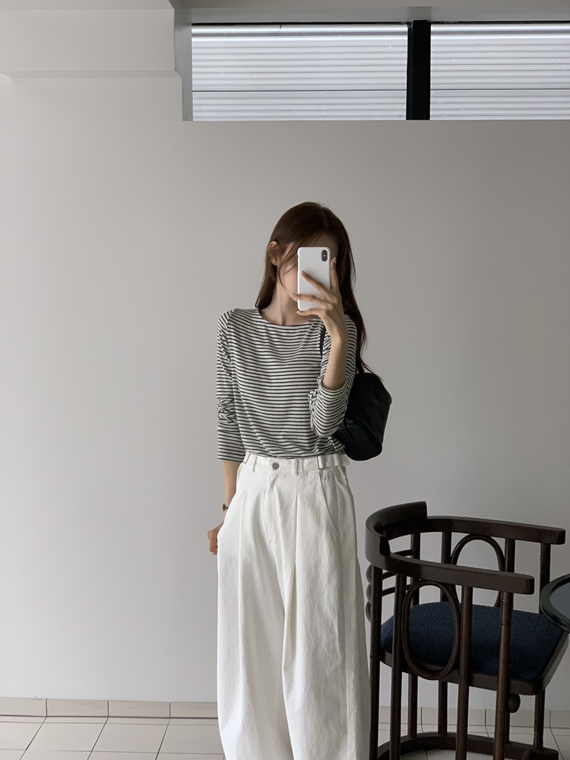 NOTICE東大門㊣直郵女裝新品推薦熱賣真品25秋冬長袖T恤羊毛條紋NOTICE長袖T恤
