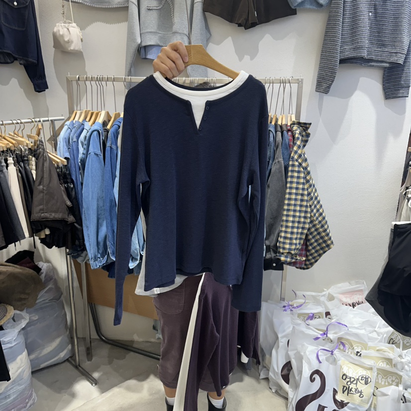 HIPTIQUE東大門㊣代購女士新品職業人氣25秋冬休閑熱賣長袖T恤HIPTIQUE長袖T恤圖色1深藍色