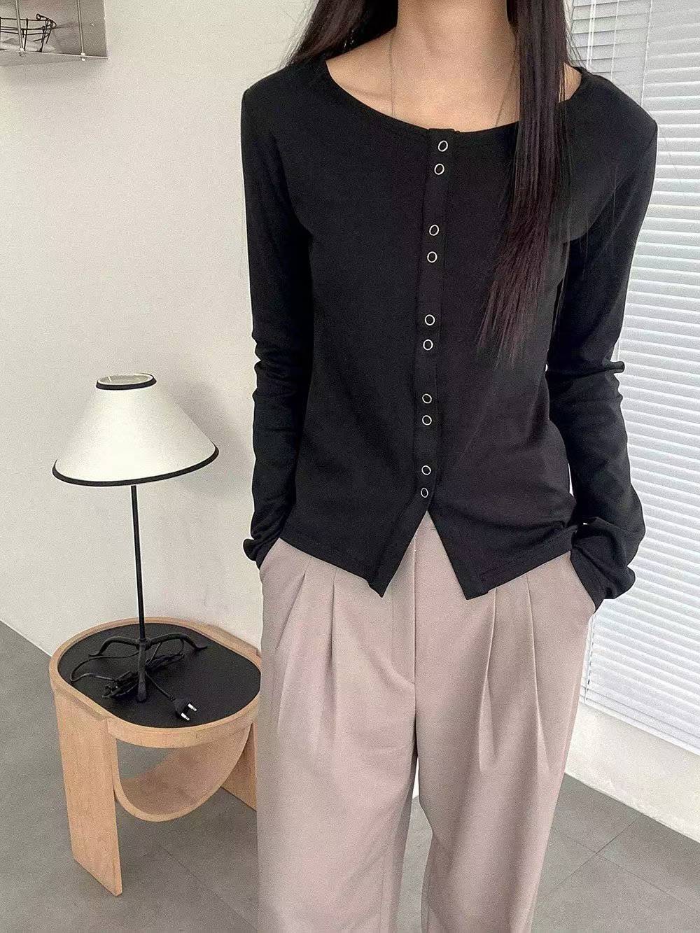 DRESS UP韓國直郵㊣女裝新款25秋冬人氣推薦職業休閑長袖T恤DRESS UP長袖T恤圖色1