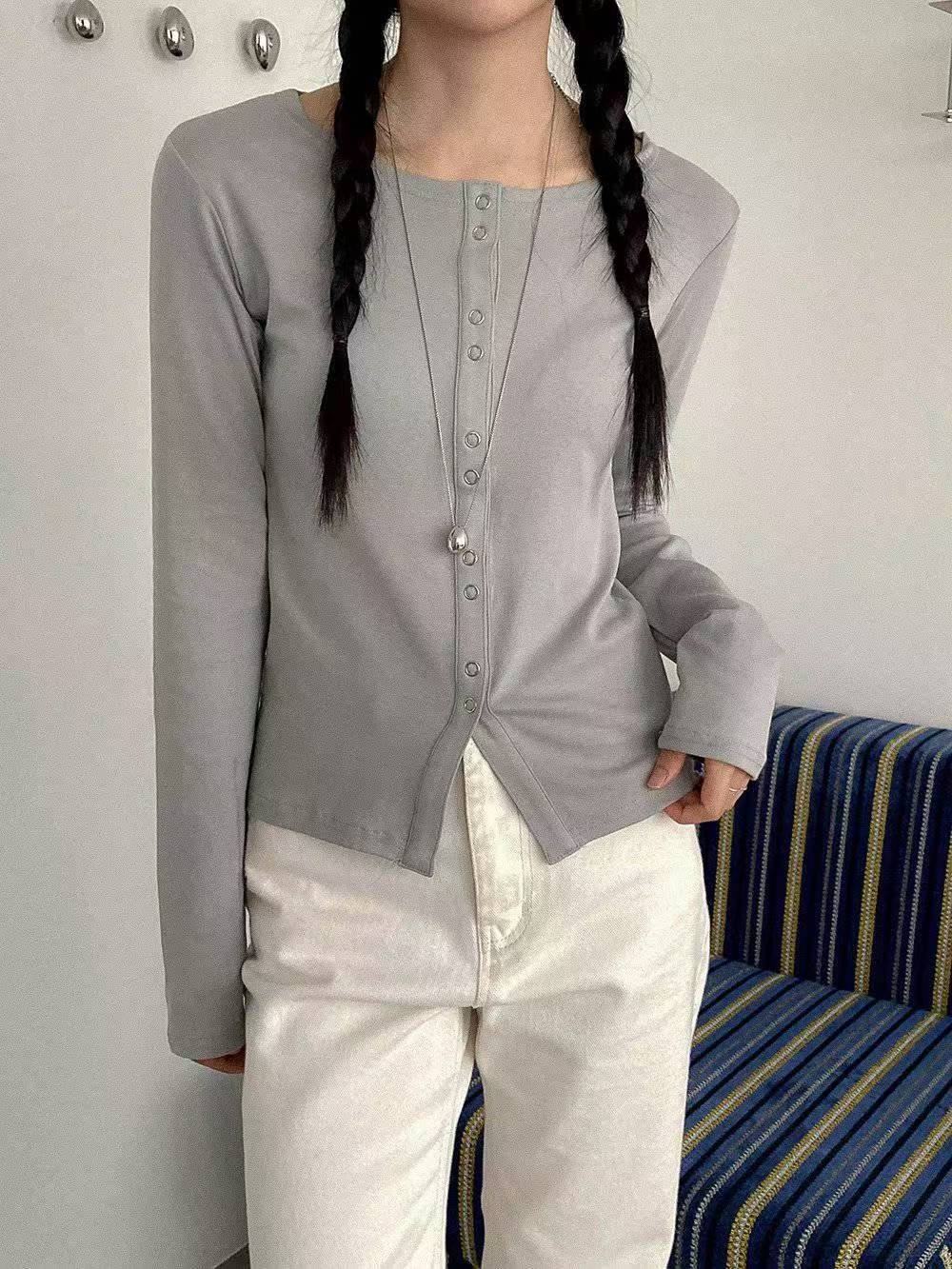 DRESS UP韓國直郵㊣女裝新款25秋冬人氣推薦職業休閑長袖T恤DRESS UP長袖T恤圖色2