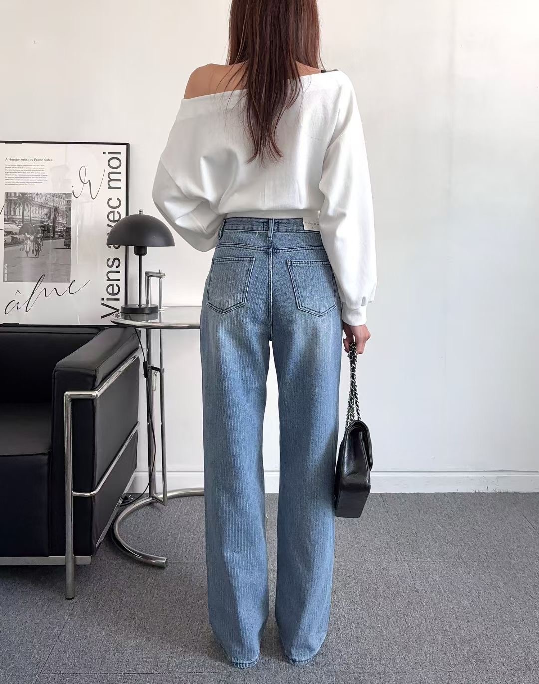 STUDIO-GRAY 스튜디오그레이東大門㊣直郵女士新品職業牛仔褲條紋STUDIO-GRAY牛仔褲