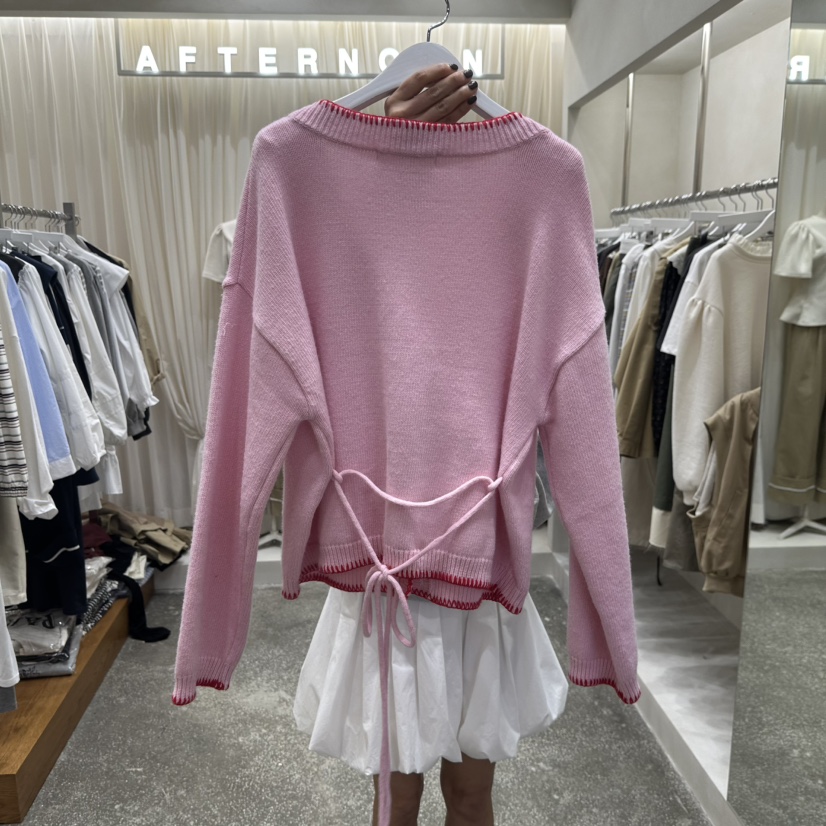 AFTERNOON韓國直郵㊣女裝新品人氣熱賣推薦針織衫含腰繩開衫AFTERNOON針織衫