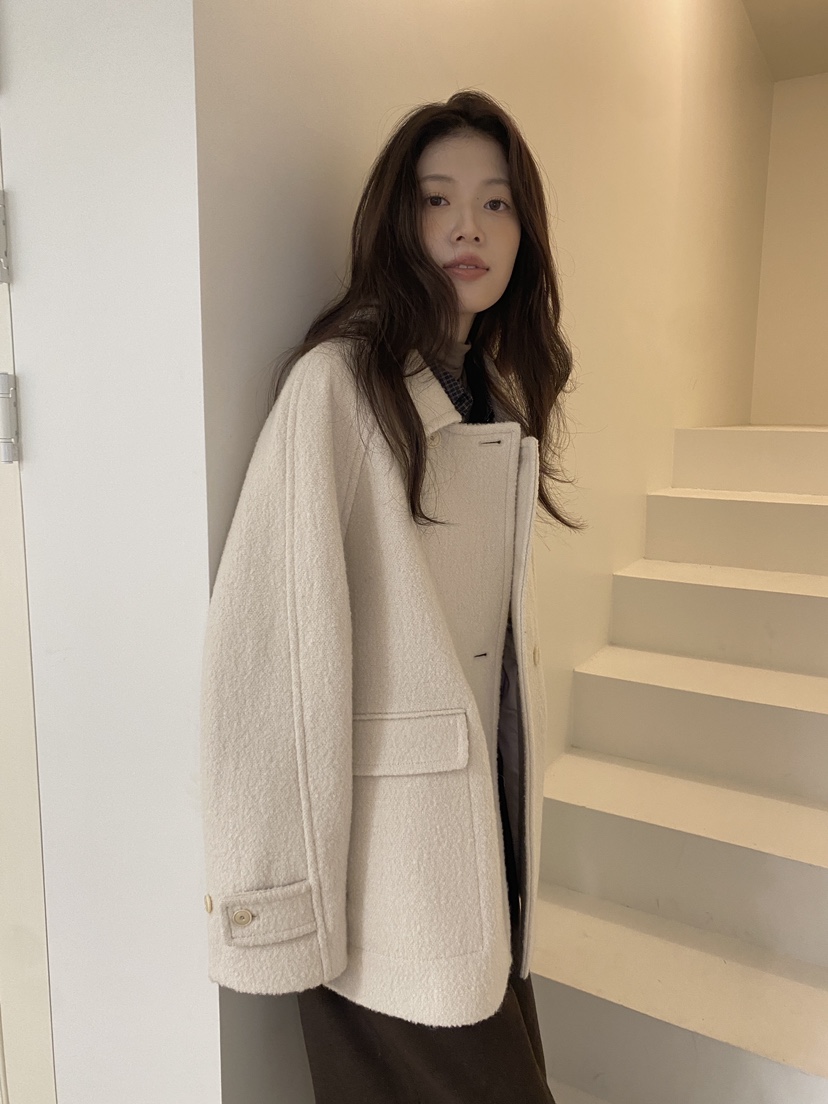 ERUME東大門㊣直郵女裝新品25秋冬熱賣推薦真品短款大衣羊駝ERUME短款大衣