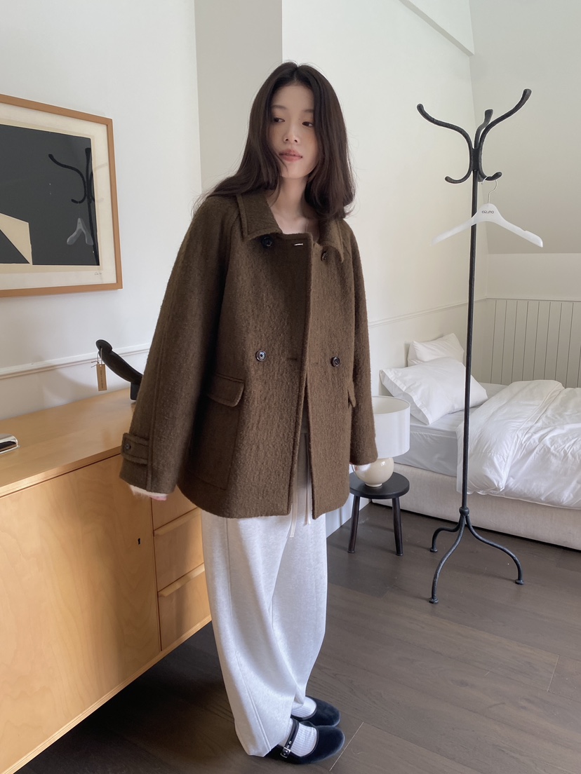 ERUME東大門㊣直郵女裝新品25秋冬熱賣推薦真品短款大衣羊駝ERUME短款大衣
