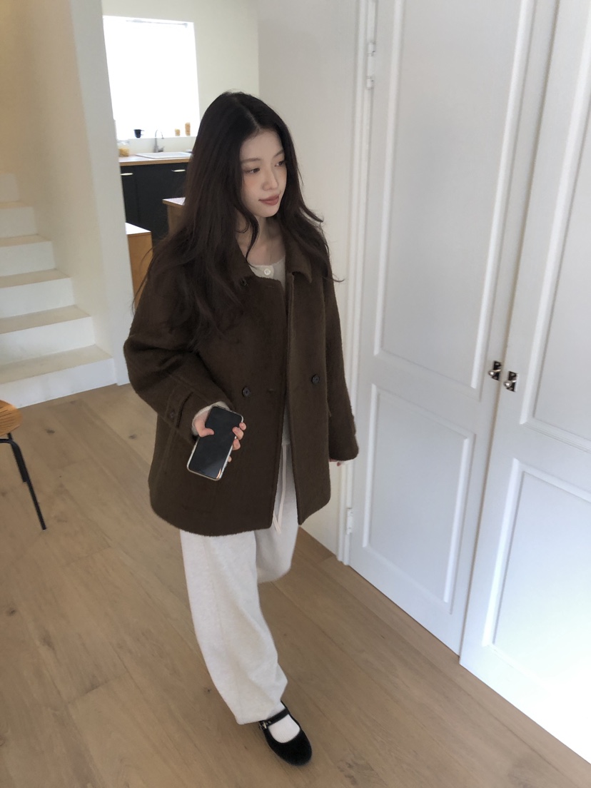 ERUME東大門㊣直郵女裝新品25秋冬熱賣推薦真品短款大衣羊駝ERUME短款大衣