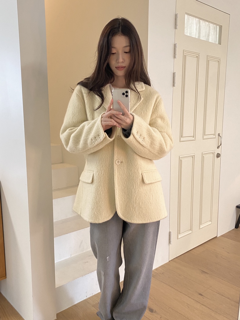 ERUME東大門㊣代購女裝新品時尚25秋冬職業人氣短款大衣羊駝ERUME短款大衣