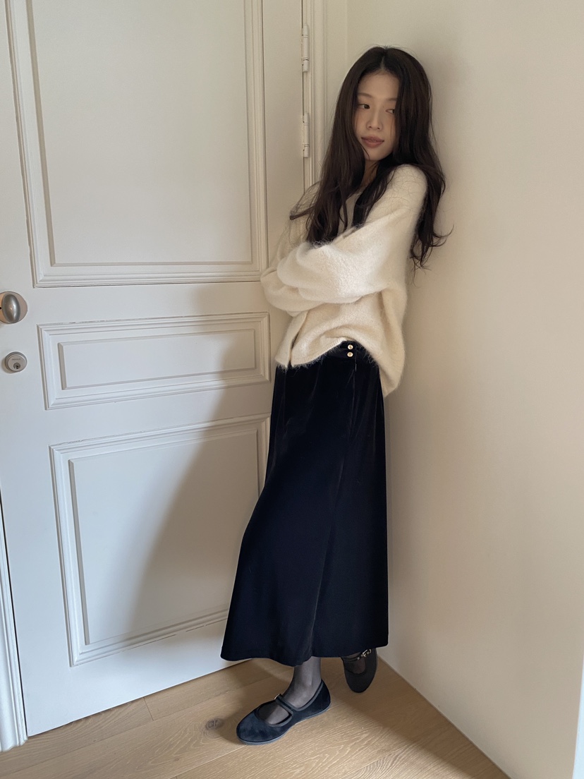 ERUME韓國代購㊣女裝新款真品時尚熱賣職業25秋冬長裙天鵝絨ERUME長裙