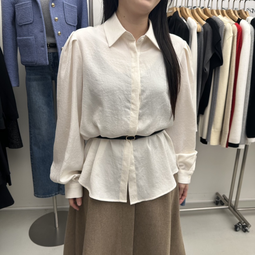 MER韓國代購㊣女裝新品熱賣人氣休閑時尚襯衫蕾絲衫不含腰帶MER/ANGELO BIANCO襯衫/蕾絲衫圖色1