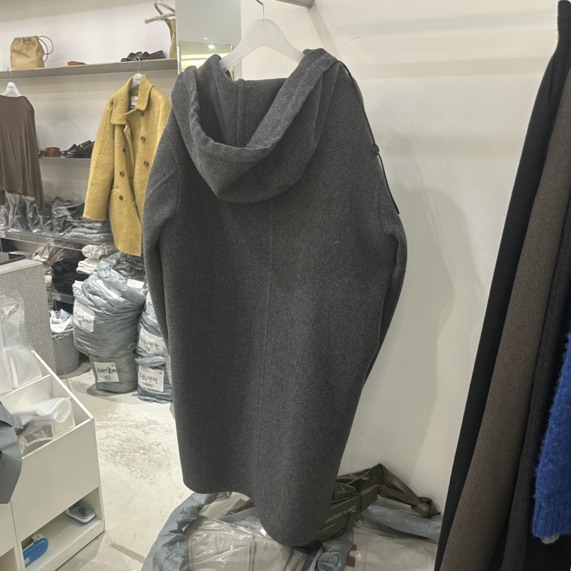 GALLERY-P韓國代購㊣女裝新款推薦熱賣中長款大衣系帶連帽GALLERY中長款大衣