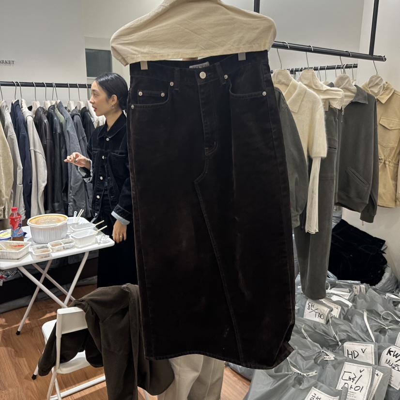 JADEMARKET東大門㊣直郵女士新款真品時尚休閑人氣推薦長裙絨JADE MARKET長裙圖色1棕色