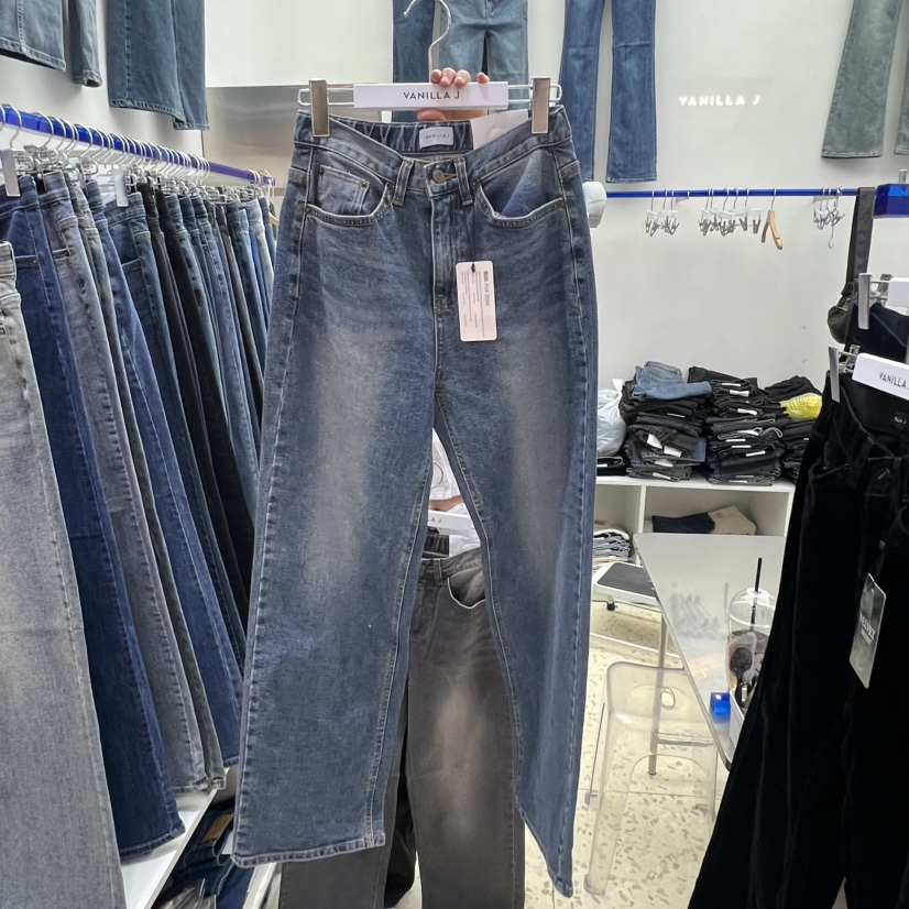 VANILLA J韓國代購㊣女士新品休閑25秋冬真品熱賣職業牛仔褲VANILLA J牛仔褲圖色1