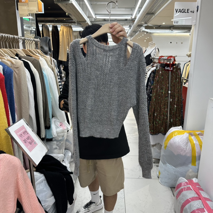 空韓國代購㊣女士新品25秋冬熱賣時尚真品人氣推薦職業針織衫空針織衫