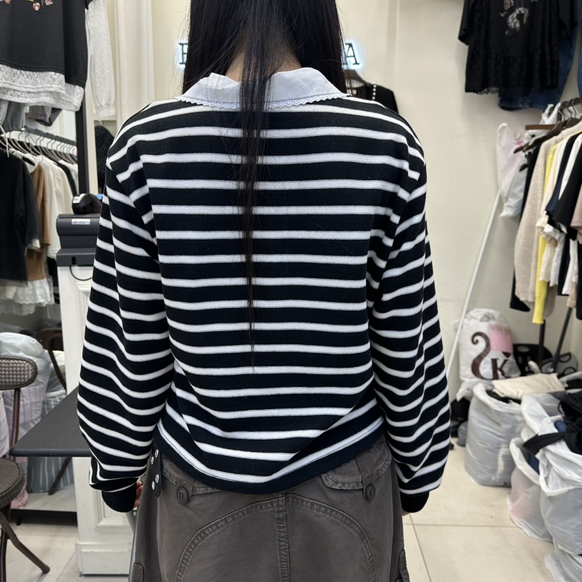BORA BORA東大門㊣直郵女裝新款休閑長袖T恤不含項鏈假兩件BORA BORA長袖T恤