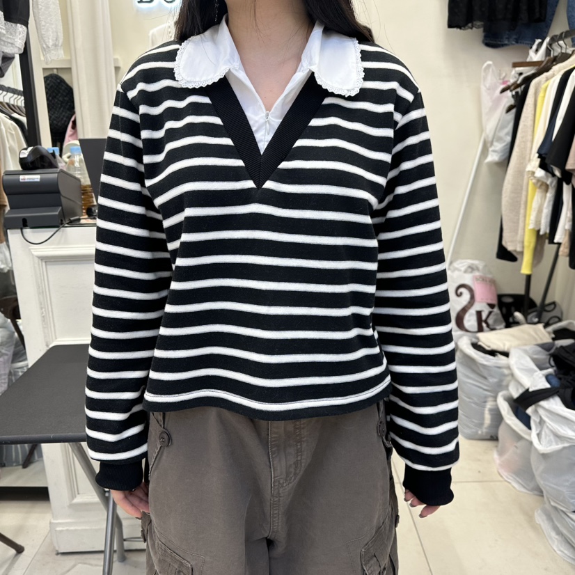 BORA BORA東大門㊣直郵女裝新款休閑長袖T恤不含項鏈假兩件BORA BORA長袖T恤圖色2