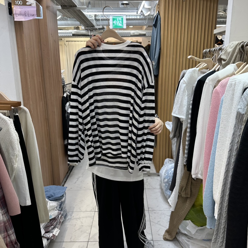 空韓國直郵㊣女士新品25秋冬職業真品推薦時尚長袖T恤開衩條紋空長袖T恤圖色3