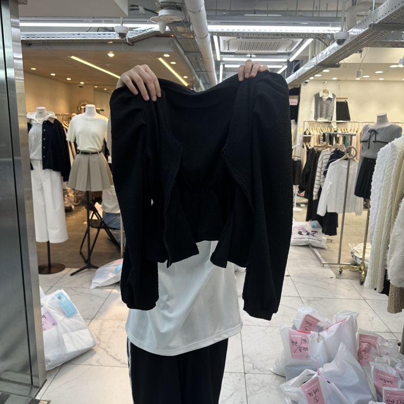空韓國代購㊣女士新款25秋冬人氣熱賣職業休閑襯衫蕾絲衫拉鏈空襯衫/蕾絲衫圖色3