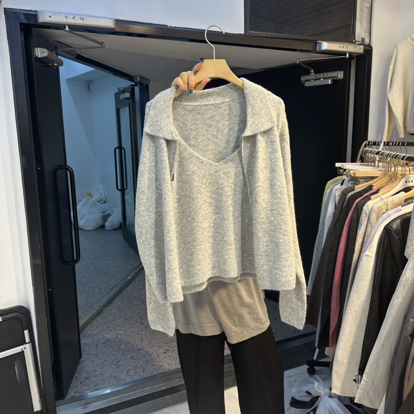 HARU韓國代購㊣女裝新品推薦時尚休閑真品針織衫細羊毛開衫HARU針織衫圖色3灰色