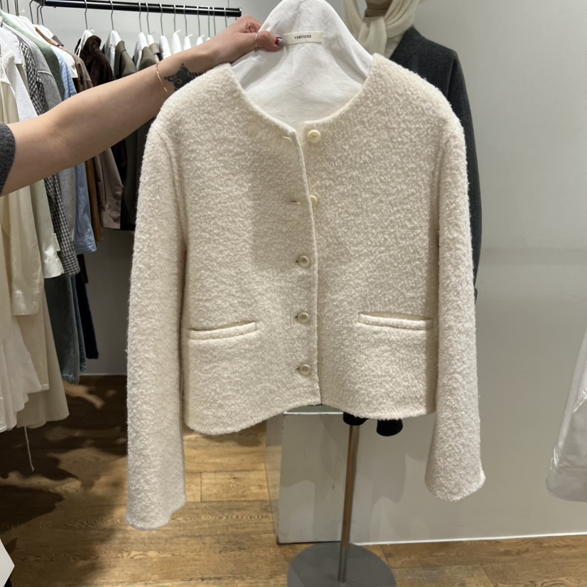 VERVEINE韓國代購㊣女裝新品休閑職業25秋冬夾克手工制作馬海毛VERVEINE夾克圖色1