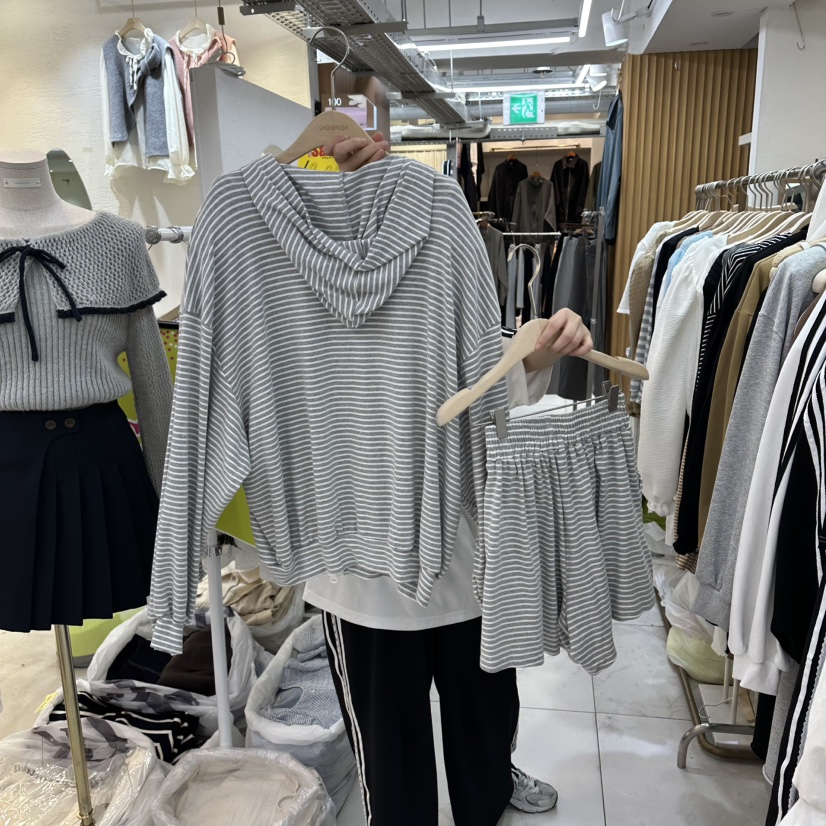 空韓國代購㊣女士新款職業熱賣時尚休閑推薦真品套裝套裝條紋空套裝