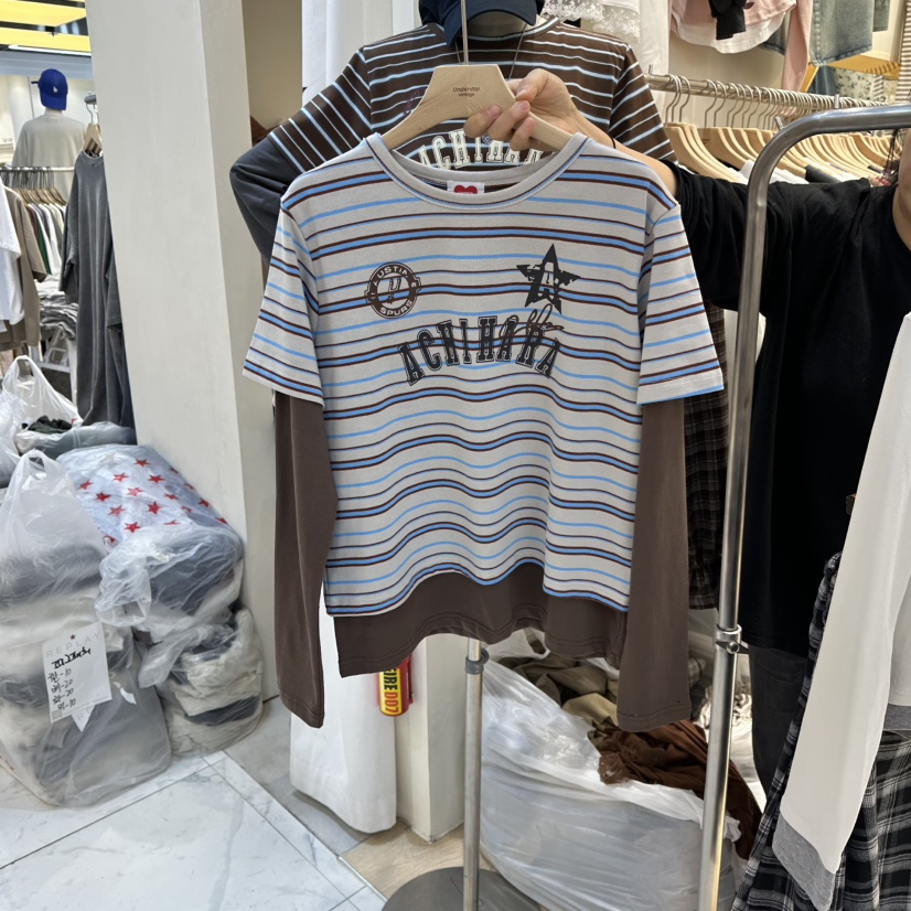 UNDERSTAR_VINTAGE東大門㊣實拍女裝新品真品長袖T恤假兩件UNDERSTAR_VINTAGE長袖T恤圖色2