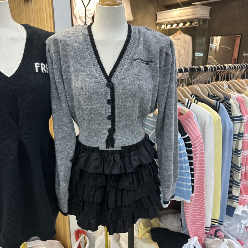空韓國代購㊣女裝新品人氣25秋冬推薦職業真品熱賣針織衫開衫空針織衫圖色3