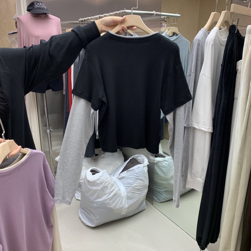 PLEASURE韓國代購㊣女士新品休閑熱賣人氣25秋冬長袖T恤假兩件PLEASURE長袖T恤