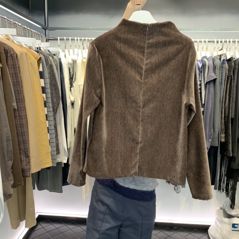 OUS/INCH-L韓國直郵㊣女士新品真品時尚長袖T恤天鵝絨拉鏈OUS/INCH長袖T恤