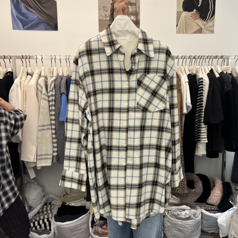 SALONDEMAG東大門㊣實拍女士新品時尚熱賣25秋冬襯衫蕾絲衫格紋SALONDEMAG襯衫/蕾絲衫圖色1