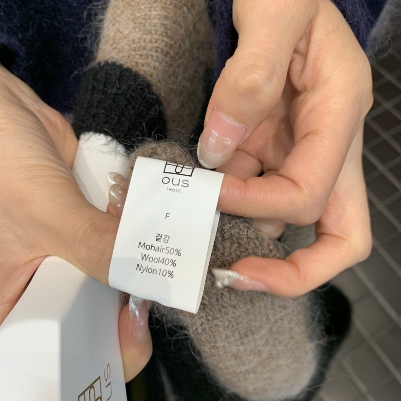 OUS/INCH-L韓國代購㊣女裝新品推薦25秋冬針織衫單排扣馬海毛OUS/INCH針織衫