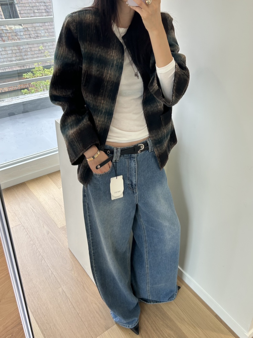 ME MO韓國直郵㊣女士新品職業休閑25秋冬人氣熱賣夾克格紋ME MO夾克