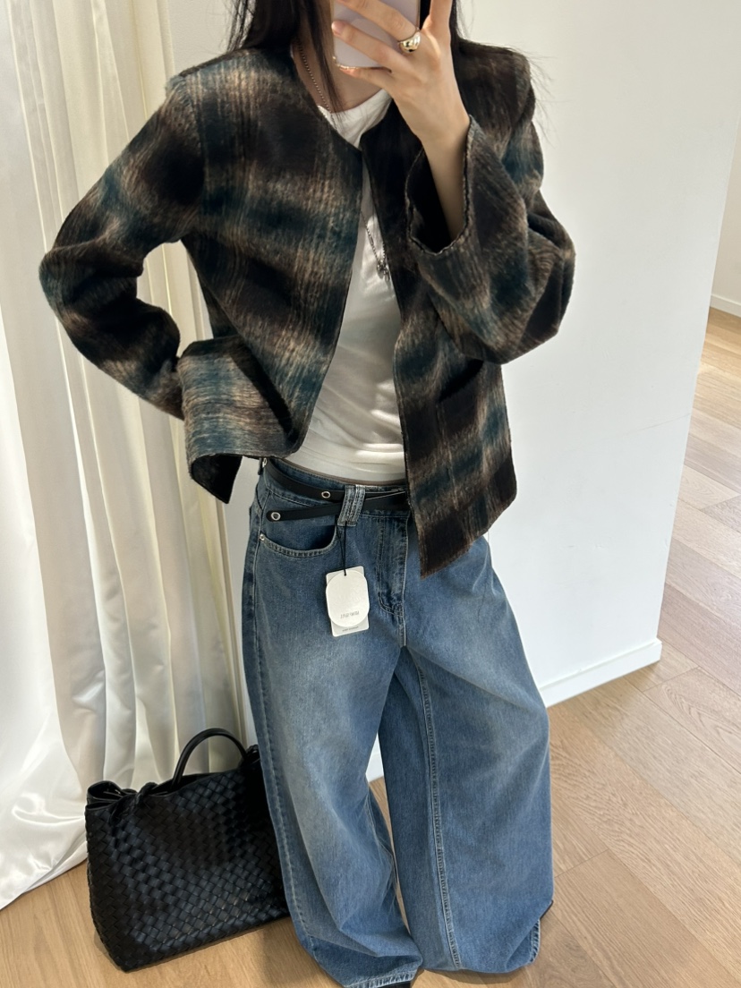 ME MO韓國直郵㊣女士新品職業休閑25秋冬人氣熱賣夾克格紋ME MO夾克
